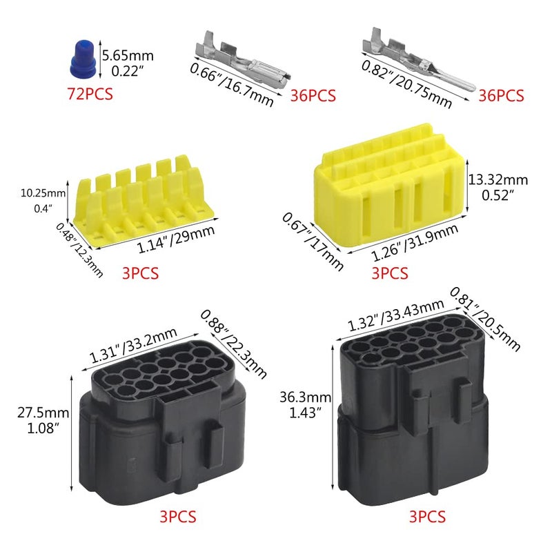 WMYCONGCONG 3 Kits 12 Pin Way Waterproof Electrical Connector Plug for Car Automotive (12 Pin) - Image 3